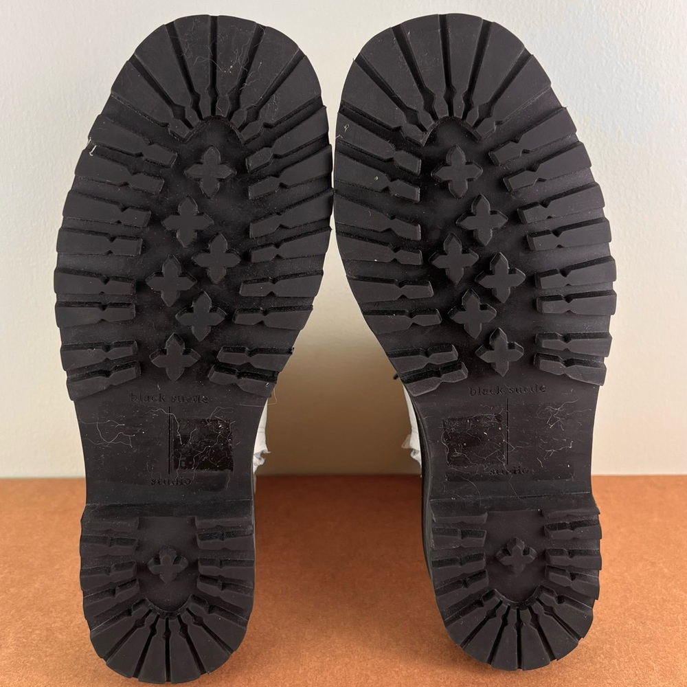 BLACK SUEDE STUDIO WHITE LEATHER COMBAT BOOTS - Picture 13 of 13